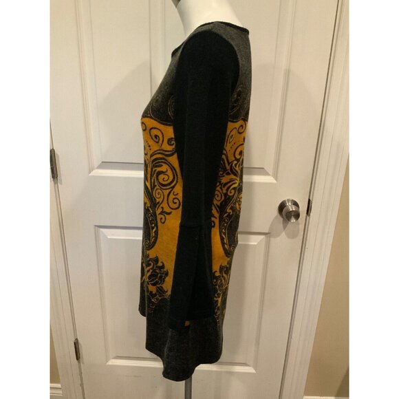 Aryeh Black & Yellow Paisley 3/4 Flare Sleeve Dress, Size Small - Picture 4 of 8